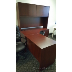 Mahogany 72 x 60 L Suite Desk with Enclosed Overhead